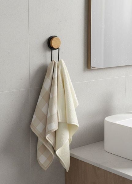 Okyanus Home Ahşap Desenli Magic Fix Sihirli Yapışkan Siyah İkili Askı