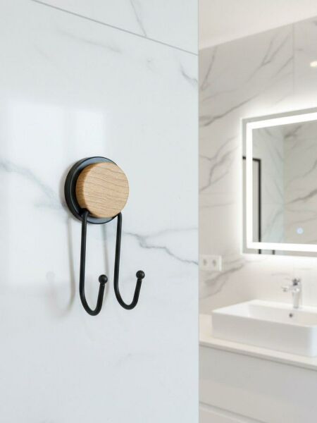 Okyanus Home Ahşap Desenli Magic Fix Sihirli Yapışkan Siyah İkili Askı