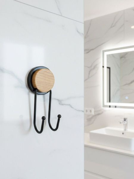 Okyanus Home Ahşap Desenli Magic Fix Sihirli Yapışkan Siyah İkili Askı