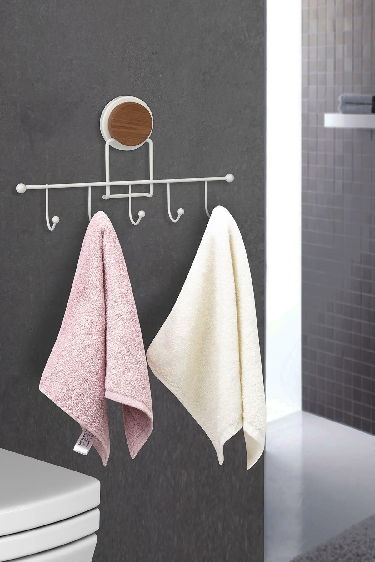 Okyanus Home Ahşap Desenli Magic Fix Sihirli Yapışkan Beyaz 5'li Askı