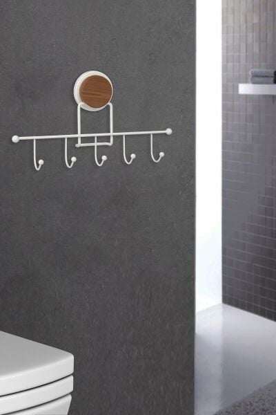 Okyanus Home Ahşap Desenli Magic Fix Sihirli Yapışkan Beyaz 5'li Askı