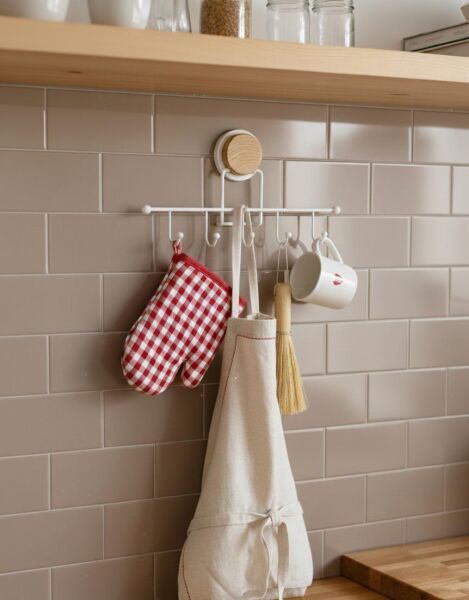 Okyanus Home Ahşap Desenli Magic Fix Sihirli Yapışkan Beyaz 5'li Askı