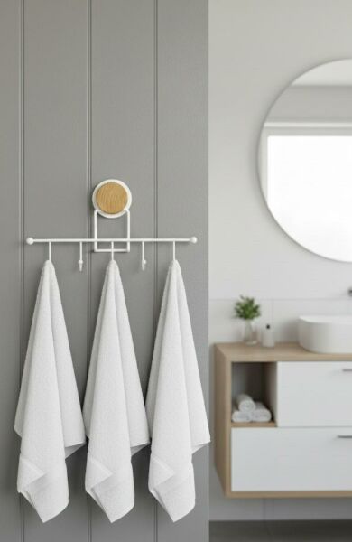 Okyanus Home Ahşap Desenli Magic Fix Sihirli Yapışkan Beyaz 5'li Askı