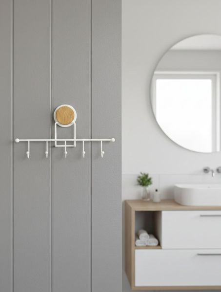 Okyanus Home Ahşap Desenli Magic Fix Sihirli Yapışkan Beyaz 5'li Askı