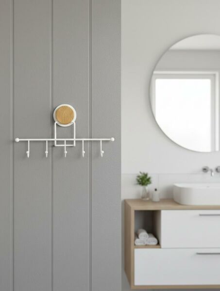 Okyanus Home Ahşap Desenli Magic Fix Sihirli Yapışkan Beyaz 5'li Askı