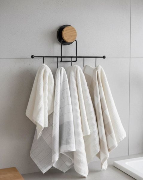 Okyanus Home Ahşap Desenli Magic Fix Sihirli Yapışkan Siyah 5'li Askı