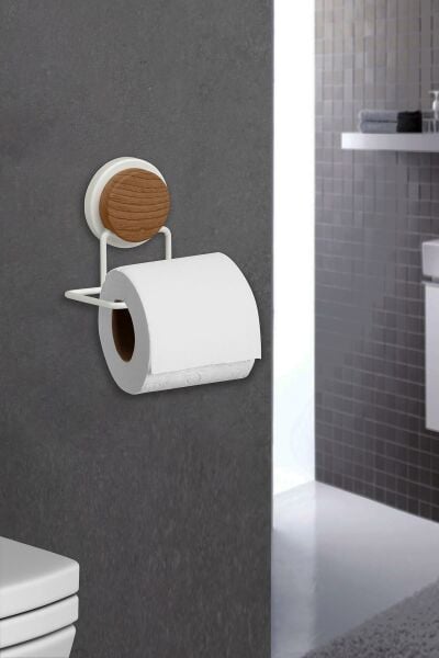 Okyanus Home Ahşap Desenli Magic Fix Sihirli Yapışkan Beyaz WC Kağıtlık
