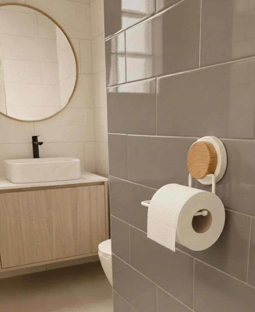 Okyanus Home Ahşap Desenli Magic Fix Sihirli Yapışkan Beyaz WC Kağıtlık