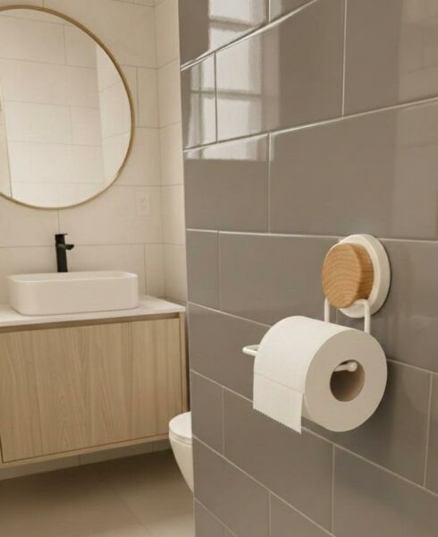 Okyanus Home Ahşap Desenli Magic Fix Sihirli Yapışkan Beyaz WC Kağıtlık