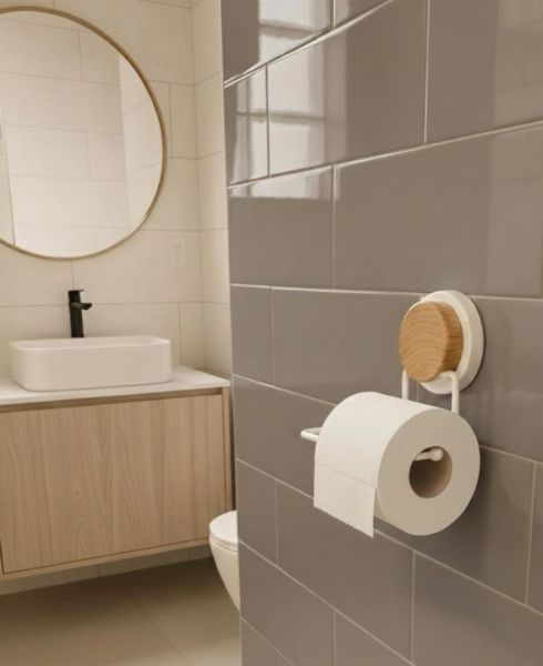 Okyanus Home Ahşap Desenli Magic Fix Sihirli Yapışkan Beyaz WC Kağıtlık