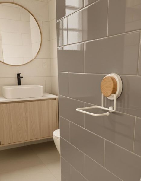 Okyanus Home Ahşap Desenli Magic Fix Sihirli Yapışkan Beyaz WC Kağıtlık