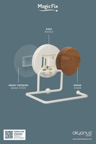 Okyanus Home Ahşap Desenli Magic Fix Sihirli Yapışkan Beyaz WC Kağıtlık