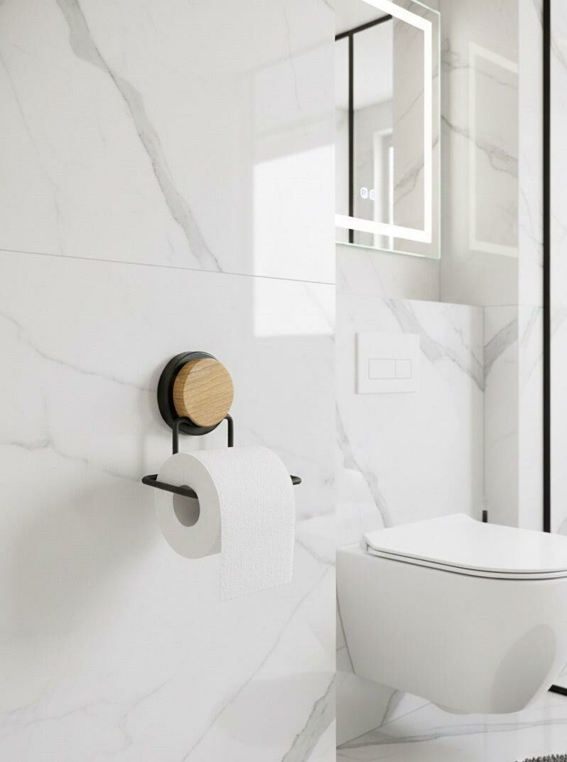 Okyanus Home Ahşap Desenli Magic Fix Sihirli Yapışkan Siyah WC Kağıtlık