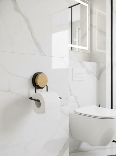 Okyanus Home Ahşap Desenli Magic Fix Sihirli Yapışkan Siyah WC Kağıtlık