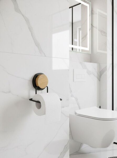 Okyanus Home Ahşap Desenli Magic Fix Sihirli Yapışkan Siyah WC Kağıtlık