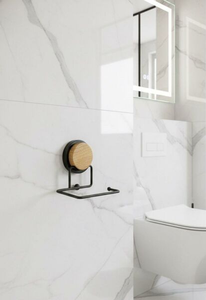 Okyanus Home Ahşap Desenli Magic Fix Sihirli Yapışkan Siyah WC Kağıtlık