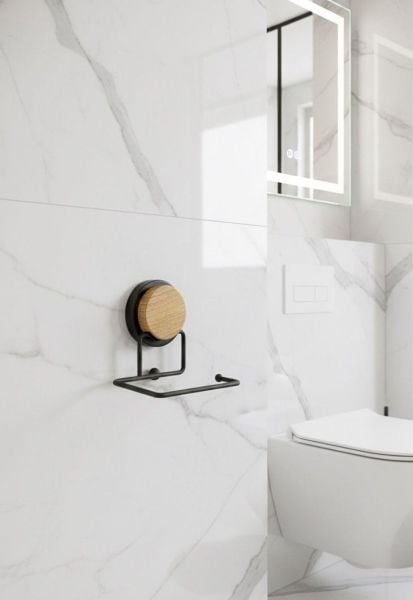 Okyanus Home Ahşap Desenli Magic Fix Sihirli Yapışkan Siyah WC Kağıtlık