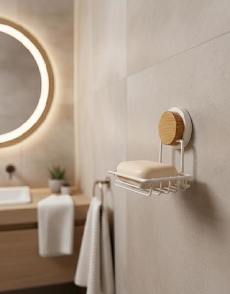 Okyanus Home Ahşap Desenli Magic Fix Sihirli Yapışkan Beyaz Kuru Sabunluk