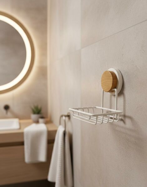 Okyanus Home Ahşap Desenli Magic Fix Sihirli Yapışkan Beyaz Kuru Sabunluk