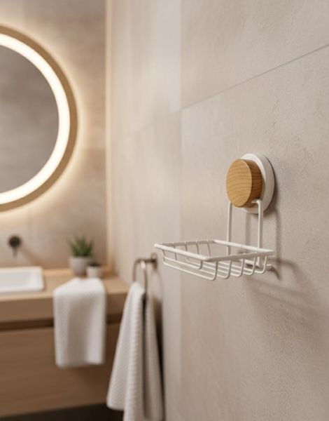 Okyanus Home Ahşap Desenli Magic Fix Sihirli Yapışkan Beyaz Kuru Sabunluk