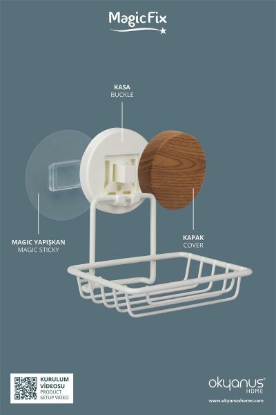 Okyanus Home Ahşap Desenli Magic Fix Sihirli Yapışkan Beyaz Kuru Sabunluk