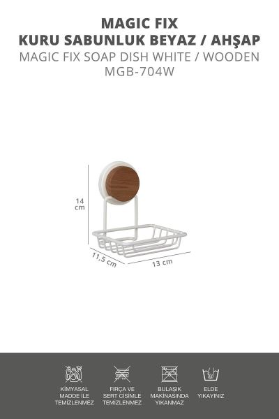 Okyanus Home Ahşap Desenli Magic Fix Sihirli Yapışkan Beyaz Kuru Sabunluk