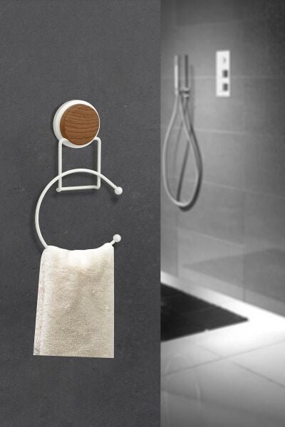 Okyanus Home Ahşap Desenli Magic Fix Sihirli Yapışkan Beyaz Yuvarlak Havluluk