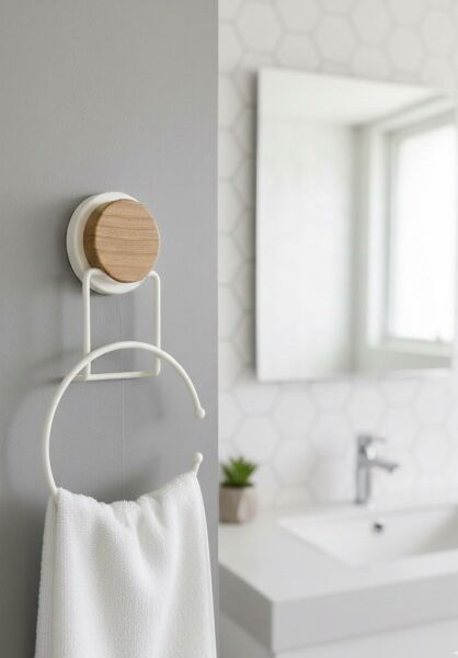 Okyanus Home Ahşap Desenli Magic Fix Sihirli Yapışkan Beyaz Yuvarlak Havluluk