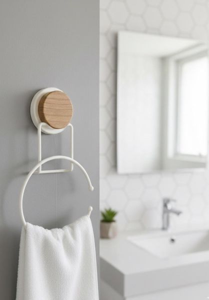 Okyanus Home Ahşap Desenli Magic Fix Sihirli Yapışkan Beyaz Yuvarlak Havluluk