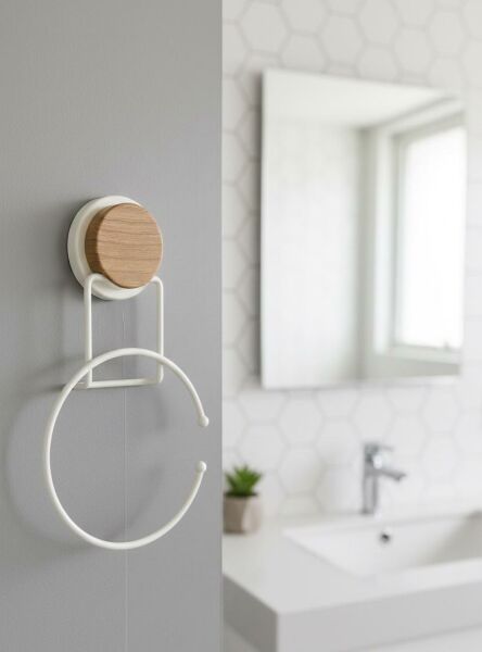 Okyanus Home Ahşap Desenli Magic Fix Sihirli Yapışkan Beyaz Yuvarlak Havluluk