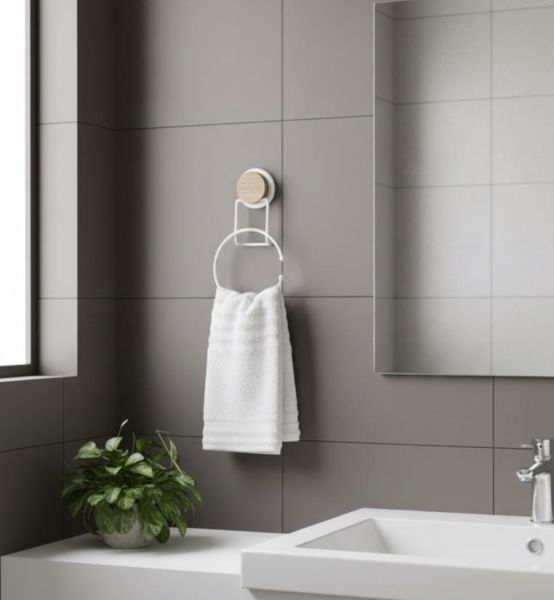 Okyanus Home Ahşap Desenli Magic Fix Sihirli Yapışkan Beyaz Yuvarlak Havluluk