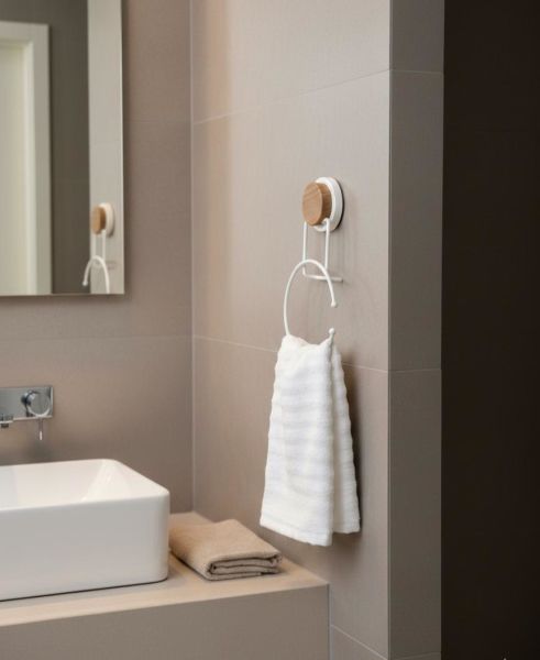 Okyanus Home Ahşap Desenli Magic Fix Sihirli Yapışkan Beyaz Yuvarlak Havluluk