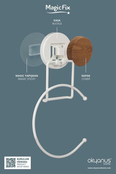 Okyanus Home Ahşap Desenli Magic Fix Sihirli Yapışkan Beyaz Yuvarlak Havluluk