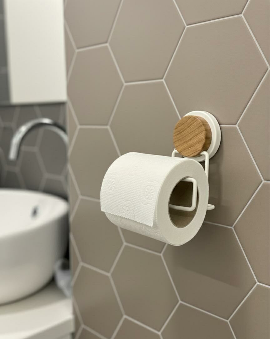 Okyanus Home Ahşap Desenli Magic Fix Sihirli Yapışkan Beyaz Lux WC Kağıtlık