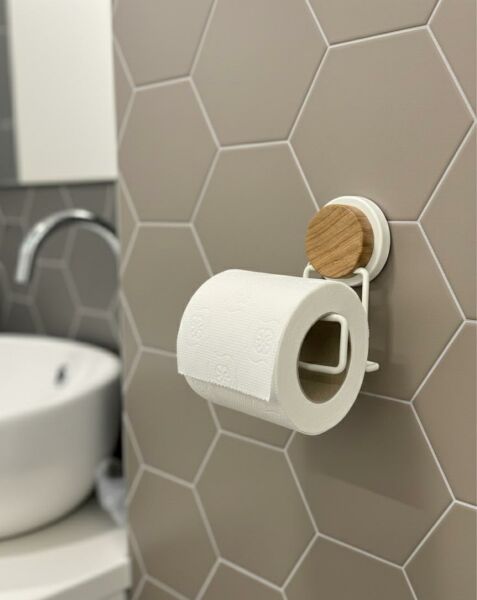 Okyanus Home Ahşap Desenli Magic Fix Sihirli Yapışkan Beyaz Lux WC Kağıtlık