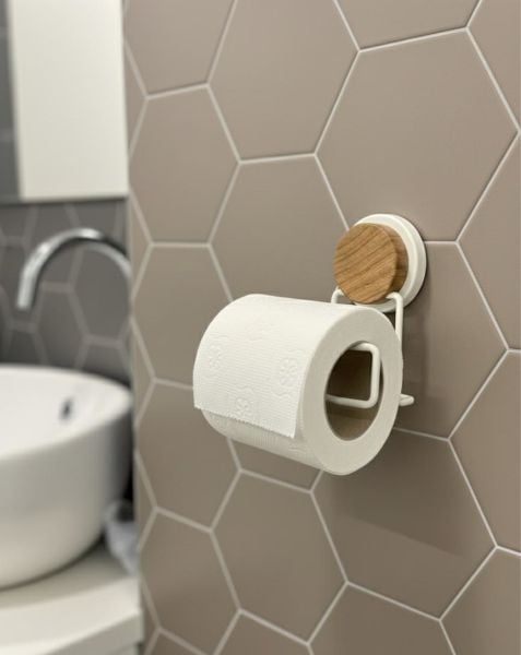 Okyanus Home Ahşap Desenli Magic Fix Sihirli Yapışkan Beyaz Lux WC Kağıtlık