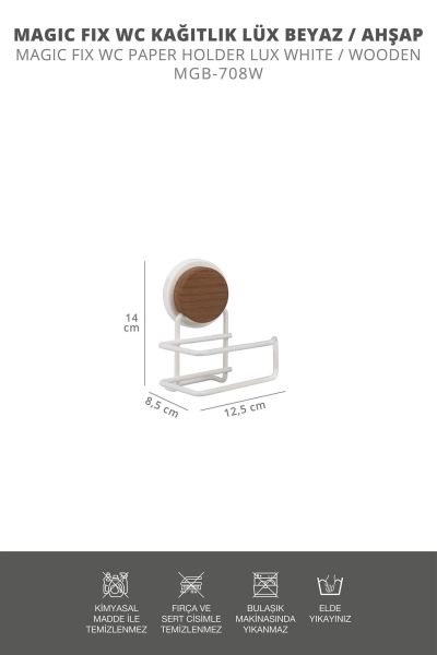 Okyanus Home Ahşap Desenli Magic Fix Sihirli Yapışkan Beyaz Lux WC Kağıtlık