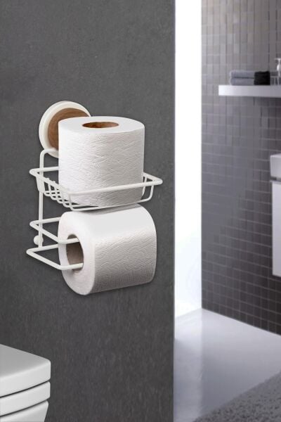 Okyanus Home Ahşap Desenli Magic Fix Sihirli Yapışkan Beyaz Yedekli WC Kağıtlık