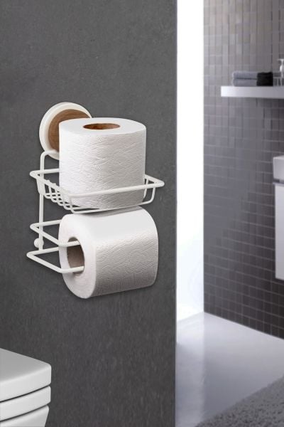 Okyanus Home Ahşap Desenli Magic Fix Sihirli Yapışkan Beyaz Yedekli WC Kağıtlık