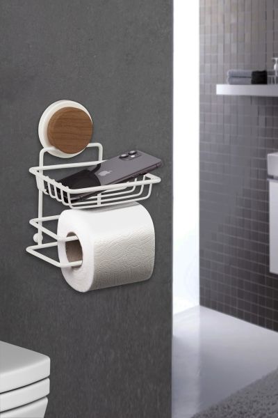 Okyanus Home Ahşap Desenli Magic Fix Sihirli Yapışkan Beyaz Yedekli WC Kağıtlık