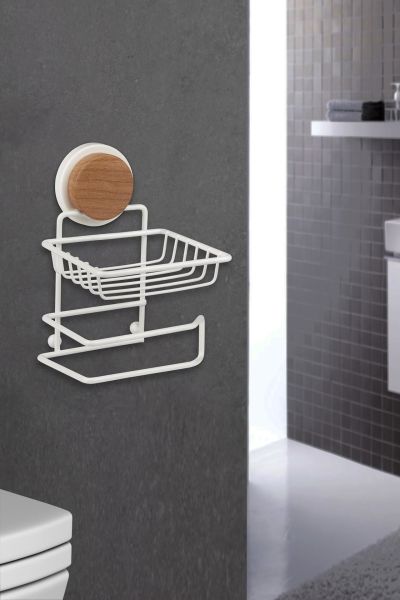 Okyanus Home Ahşap Desenli Magic Fix Sihirli Yapışkan Beyaz Yedekli WC Kağıtlık