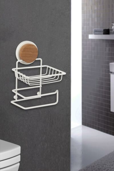 Okyanus Home Ahşap Desenli Magic Fix Sihirli Yapışkan Beyaz Yedekli WC Kağıtlık