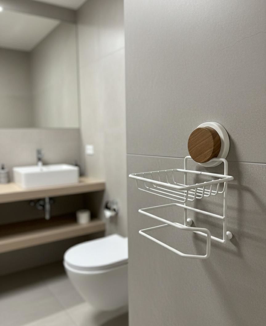 Okyanus Home Ahşap Desenli Magic Fix Sihirli Yapışkan Beyaz Yedekli WC Kağıtlık