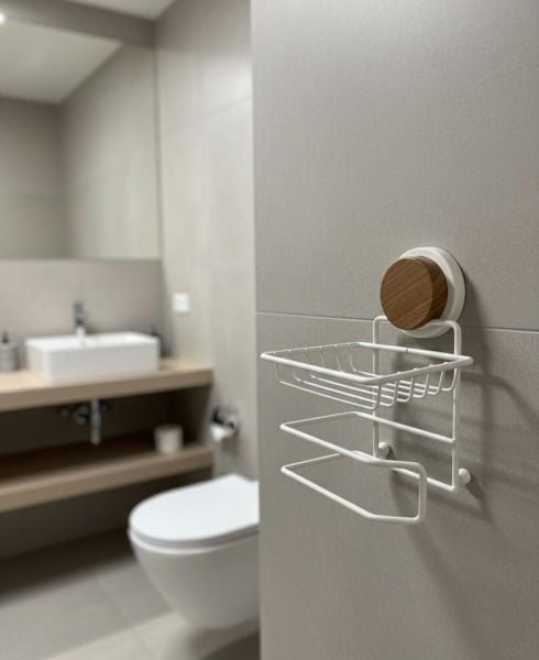 Okyanus Home Ahşap Desenli Magic Fix Sihirli Yapışkan Beyaz Yedekli WC Kağıtlık