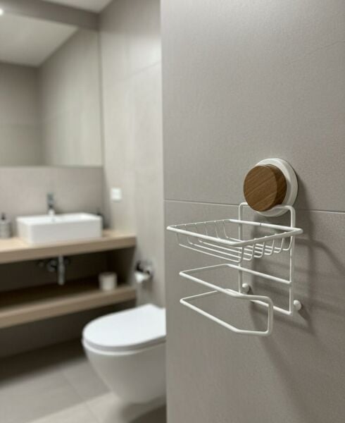 Okyanus Home Ahşap Desenli Magic Fix Sihirli Yapışkan Beyaz Yedekli WC Kağıtlık