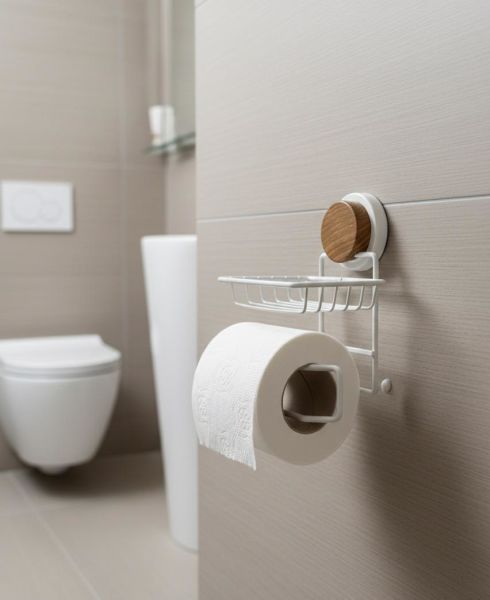 Okyanus Home Ahşap Desenli Magic Fix Sihirli Yapışkan Beyaz Yedekli WC Kağıtlık