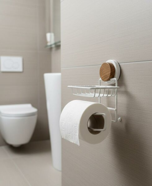 Okyanus Home Ahşap Desenli Magic Fix Sihirli Yapışkan Beyaz Yedekli WC Kağıtlık