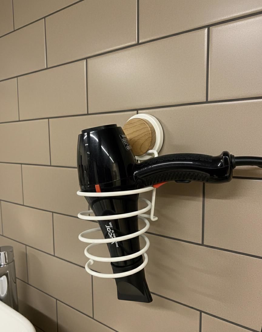 Okyanus Home Ahşap Desenli Magic Fix Sihirli Yapışkan Beyaz Saç Kurutma Makine Askısı