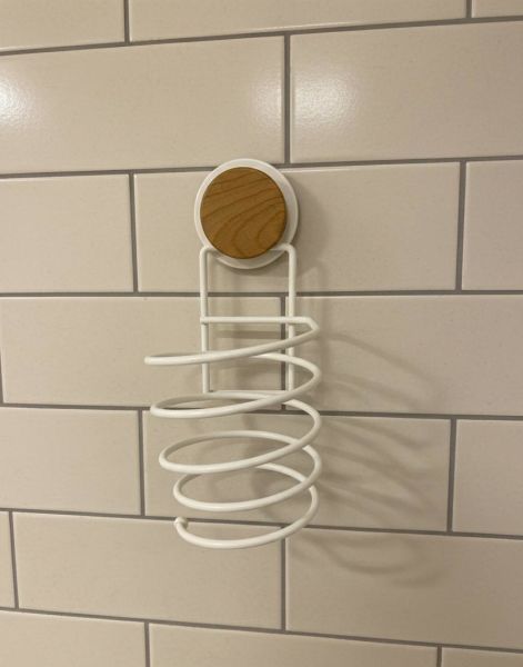 Okyanus Home Ahşap Desenli Magic Fix Sihirli Yapışkan Beyaz Saç Kurutma Makine Askısı