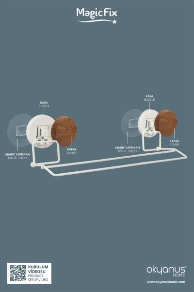 Okyanus Home Ahşap Desenli Magic Fix Sihirli Yapışkan Beyaz Uzun Havluluk